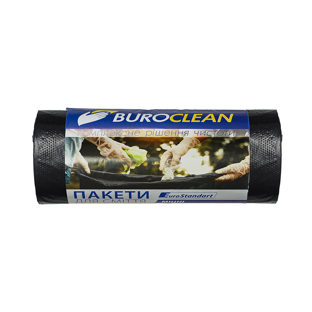 Пакети для сміття 120л10шт, 700*1080мм, міцні чорні, 19мкм ПВТ (LDPE), BUROCLEAN EuroStandart 10200044